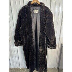 Vintage Monterey Fashions Full Length Chocolate Faux Fur Coat 3 XL  Made In USA